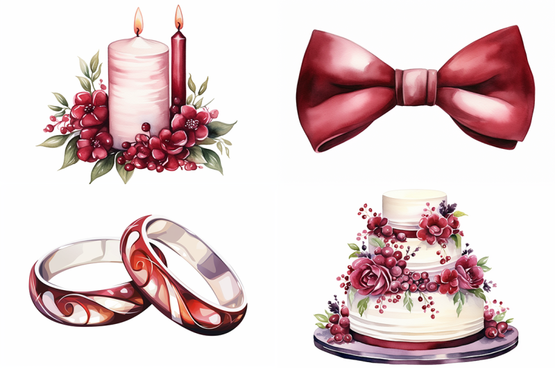 burgundy-wedding-watercolor-collection