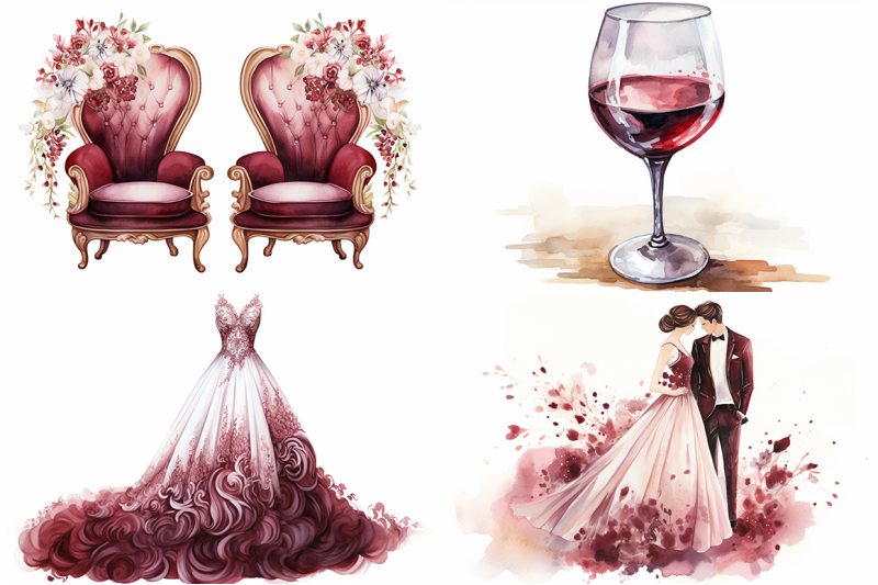 burgundy-wedding-watercolor-collection