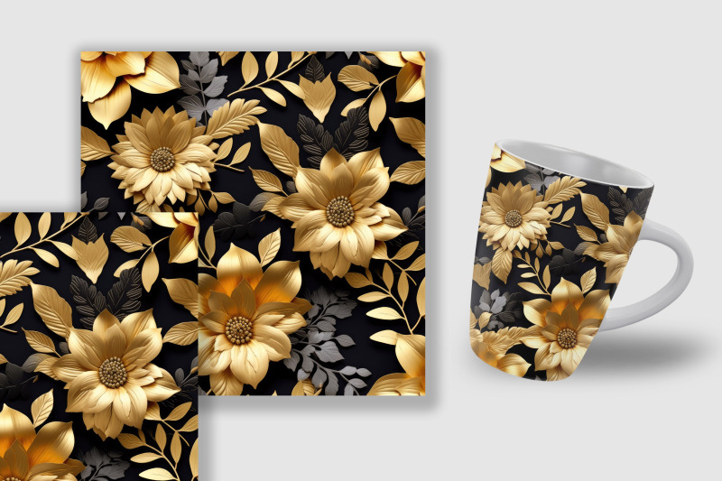 black-amp-gold-3d-flowers-seamless-patterns