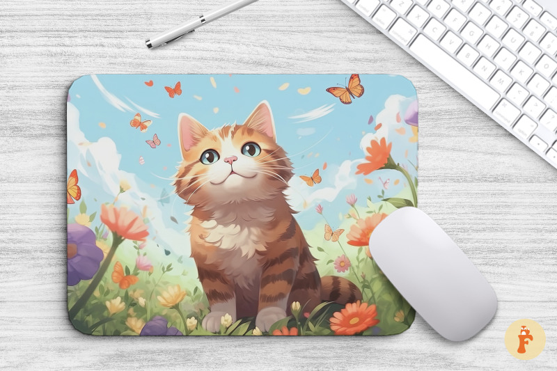 mouse-pad-cute-cat-and-butterflies