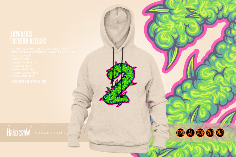 bold-monogram-number-2-with-weed-flower-bud