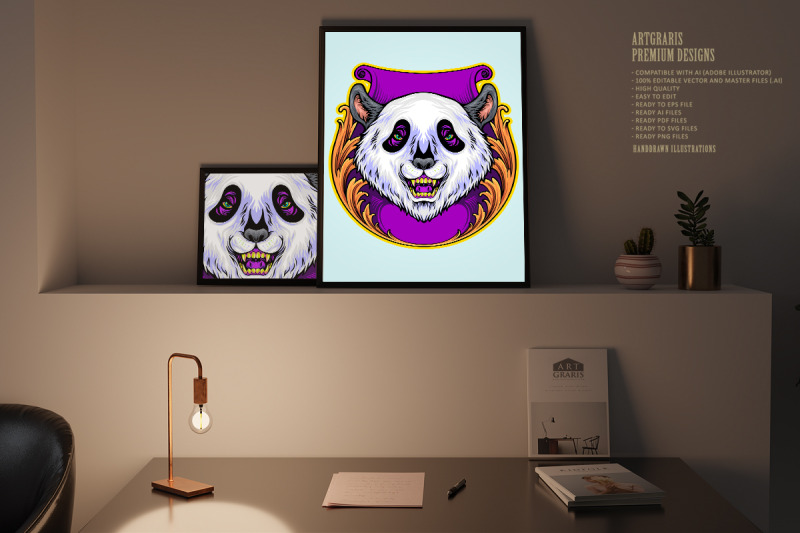 cute-panda-smiling-face-in-engraved-ornate-frame