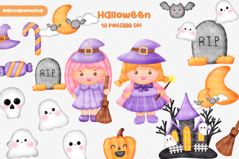 halloween-clipart-spooky-witch-ghosts-and-castle-illustrations