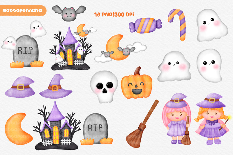 halloween-clipart-spooky-witch-ghosts-and-castle-illustrations