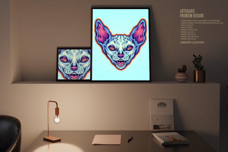 grinning-sphynx-cat-head-cartoon-illustrations