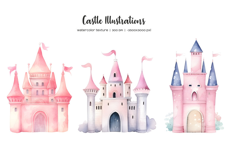watercolor-fairytale-castle-clipart-princess-pink-and-purple-castles