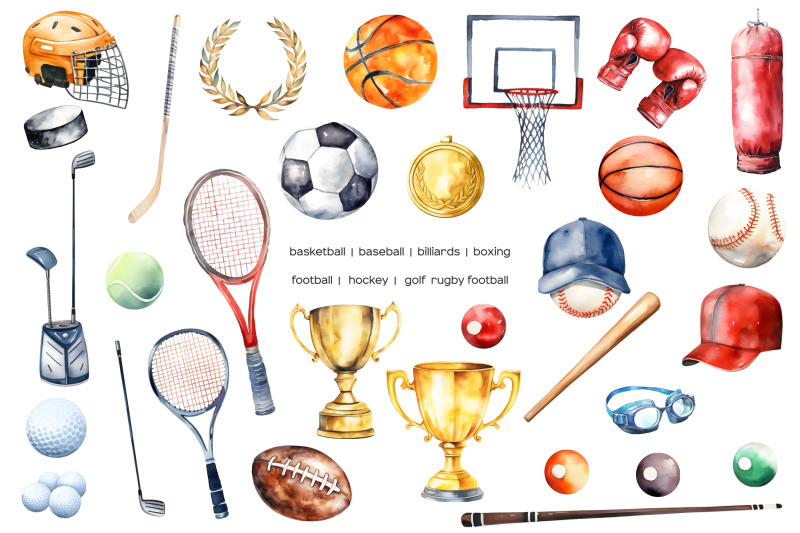 watercolor-sport-equipment-clipart-sport-items-clip-art-football