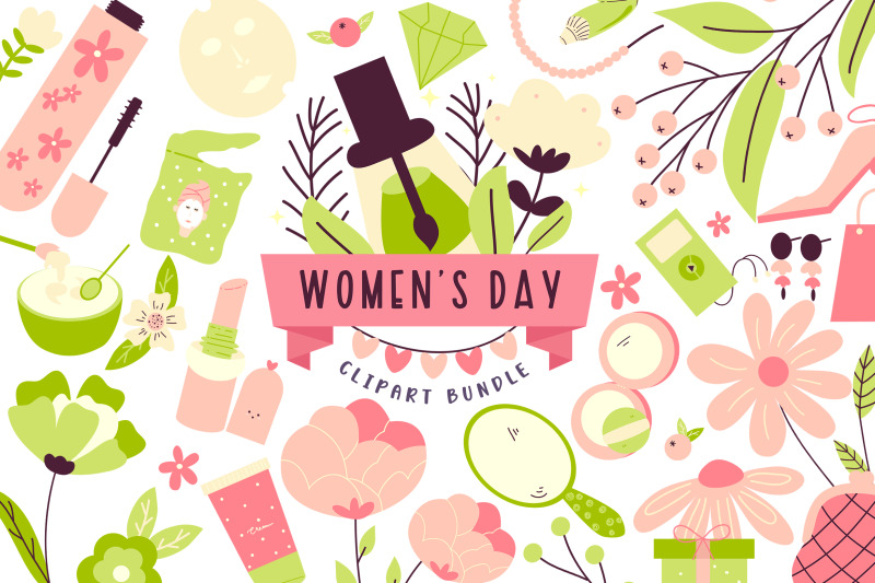 women-039-s-day-bundle-stickers-cards-clipart-bundle