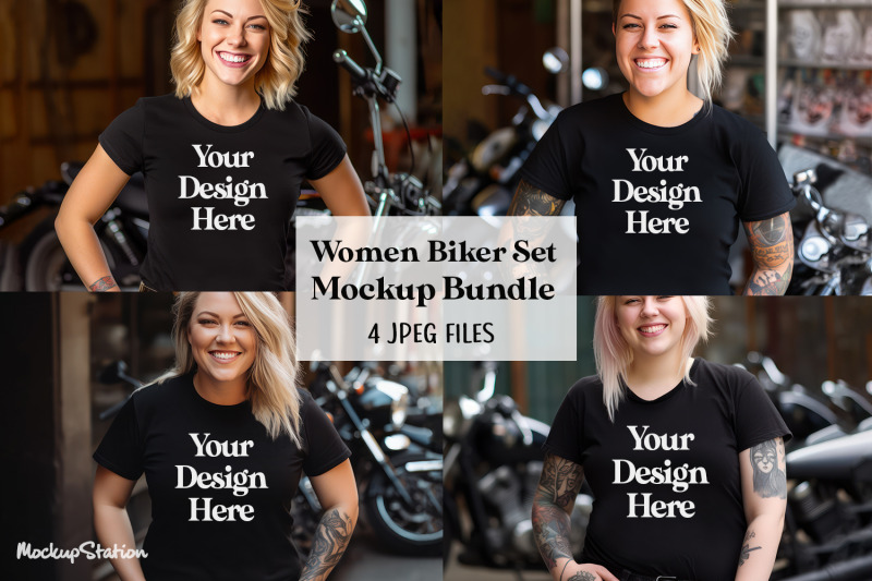women-biker-bella-canvas-3001-t-shirt-mockup-bundle-woman-motorcycle