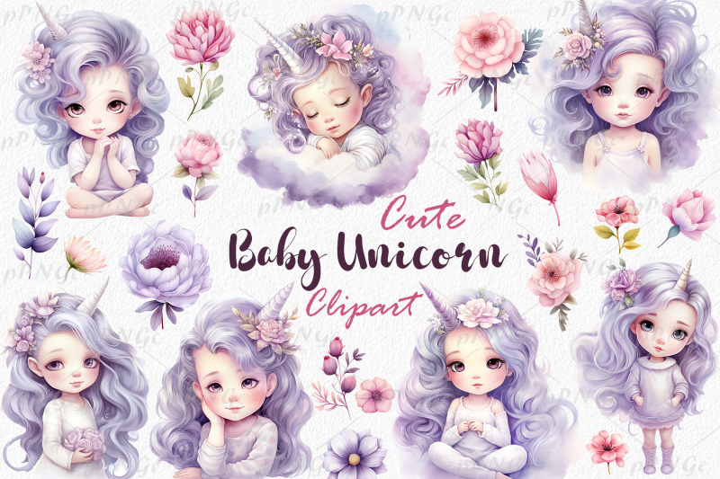 baby-girl-unicorn-watercolor-clipart