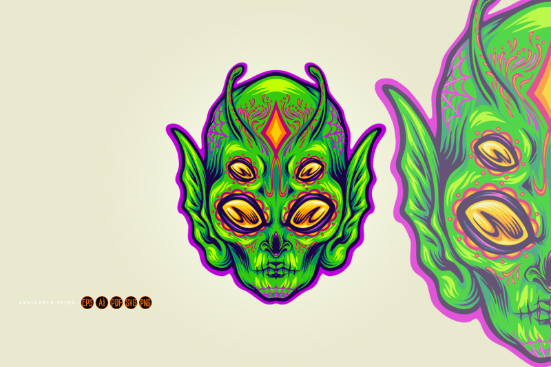 alien-head-in-sugar-skull-paint-four-eyed-fantasy