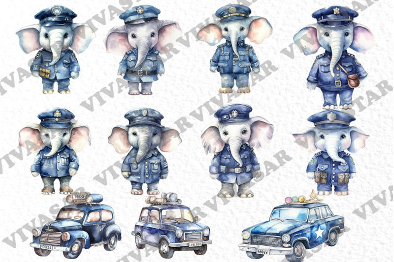 watercolor-clipart-cute-elephant-clipart-police-clipart