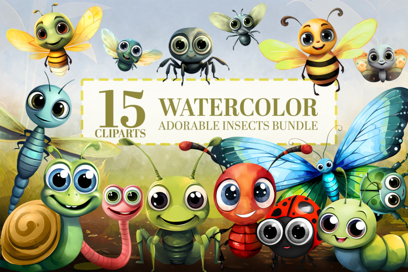 watercolor-garden-bugs-clipart-15-cute-insect-pngs-commercial-use