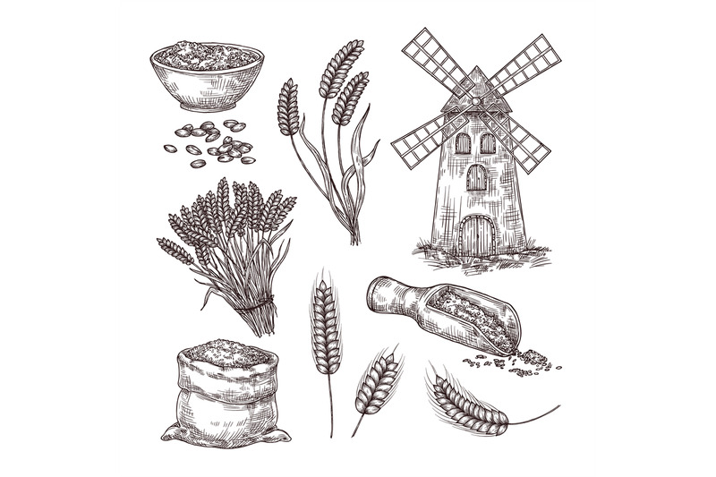 hand-drawn-wheat-sketch-bag-of-grains-windmill-ear-spikes-and-seed