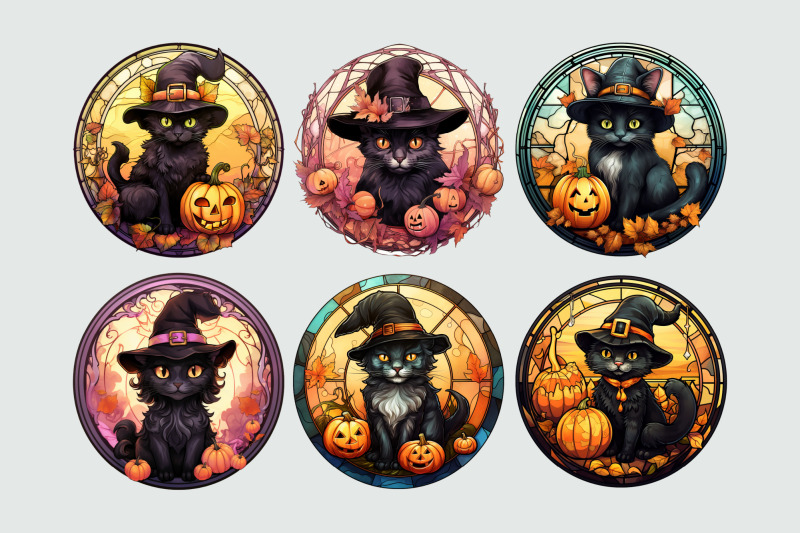 halloween-cat-stained-glass-round-png-sublimation-bundle