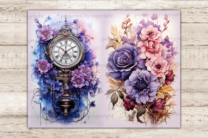 clocks-journal-printable-flowers-junk-journal-paper