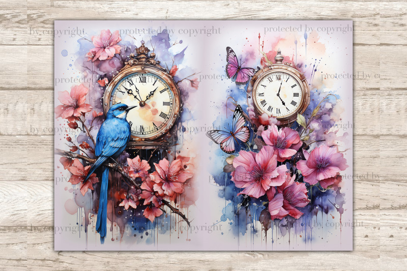 clocks-journal-printable-flowers-junk-journal-paper