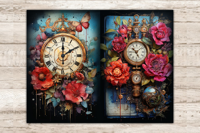 old-clocks-journaling-pages-digital-collage-sheet