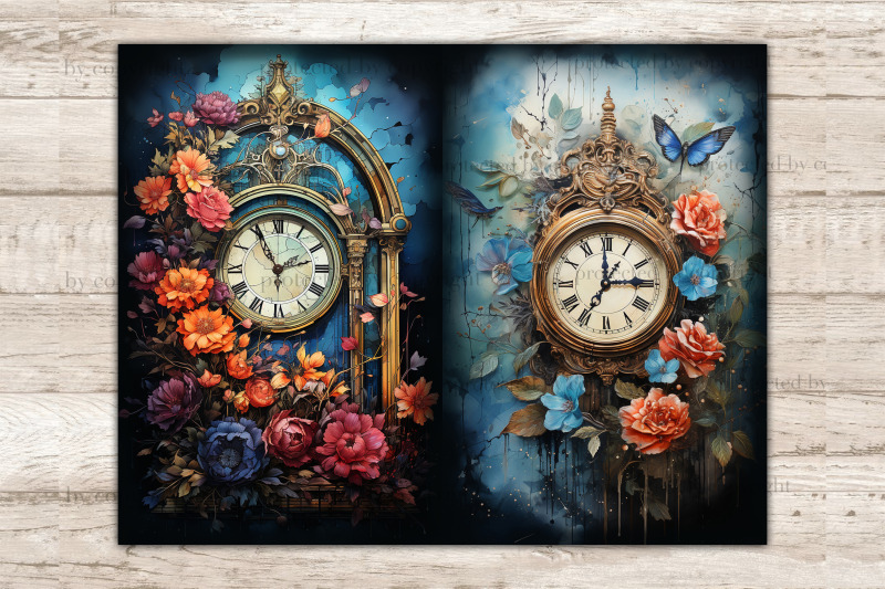 old-clocks-journaling-pages-digital-collage-sheet