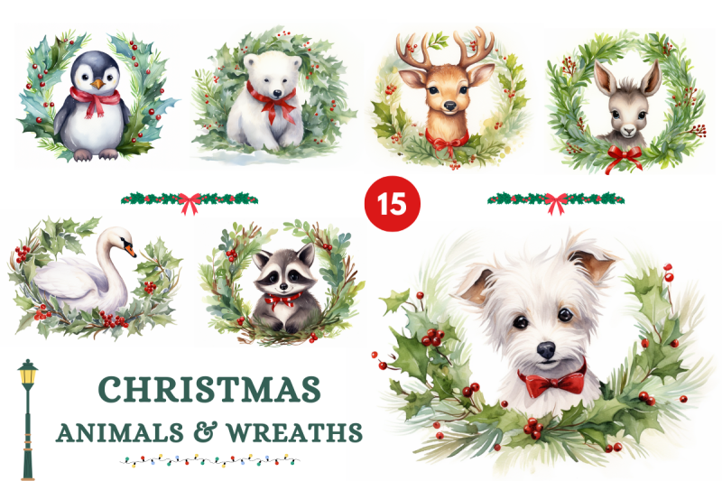 christmas-animals-and-wreaths