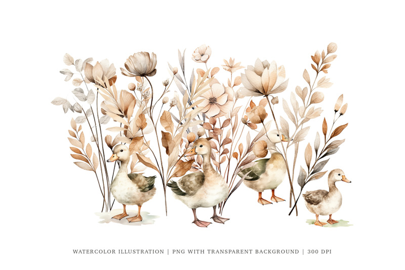 watercolor-field-duck-clipart-collection-nursery-wall-art-field-floral