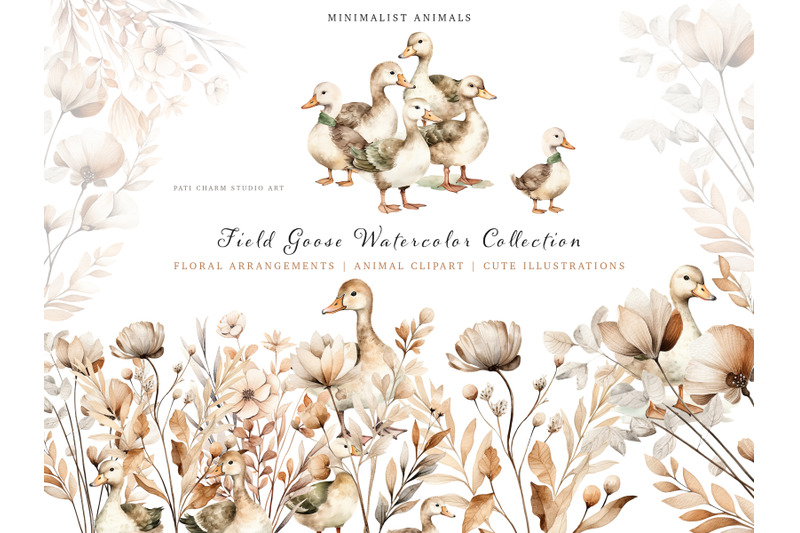 watercolor-field-duck-clipart-collection-nursery-wall-art-field-floral