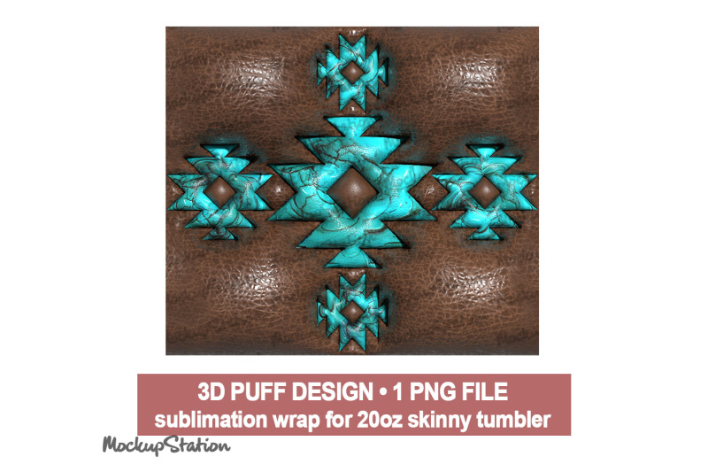 3d-inflated-puffy-western-tumbler-wrap-puff-turquoise-and-leather