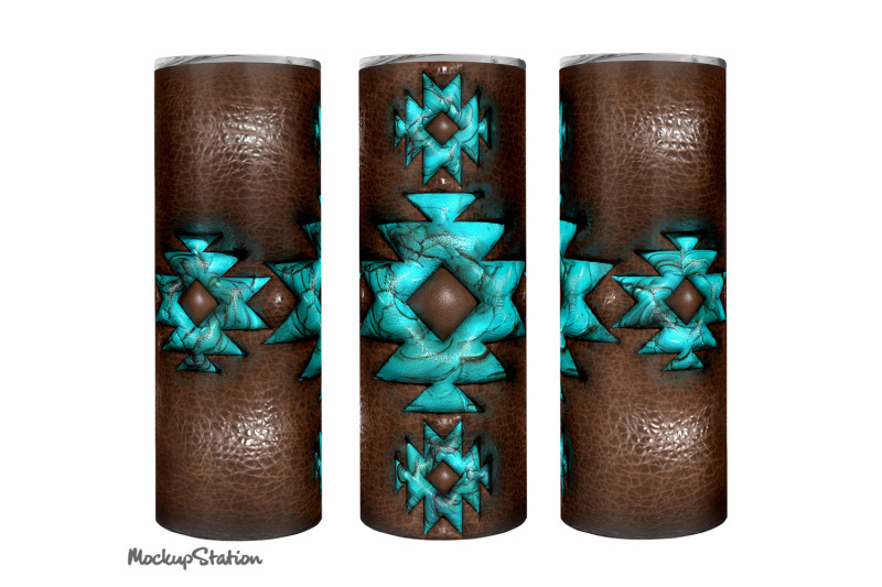 3d-inflated-puffy-western-tumbler-wrap-puff-turquoise-and-leather