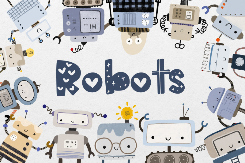 Set of cartoon robots By the_myro | TheHungryJPEG