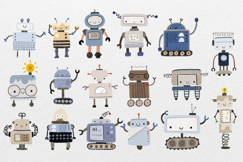 set-of-cartoon-robots