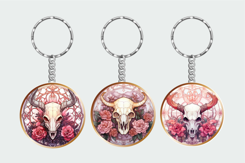 halloween-keychain-bundle-stained-glass-cow-skull