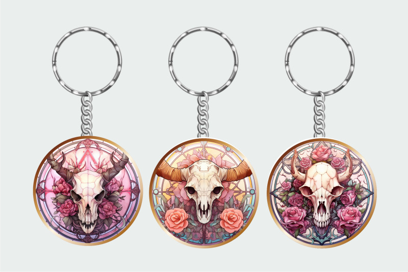 halloween-keychain-bundle-stained-glass-cow-skull