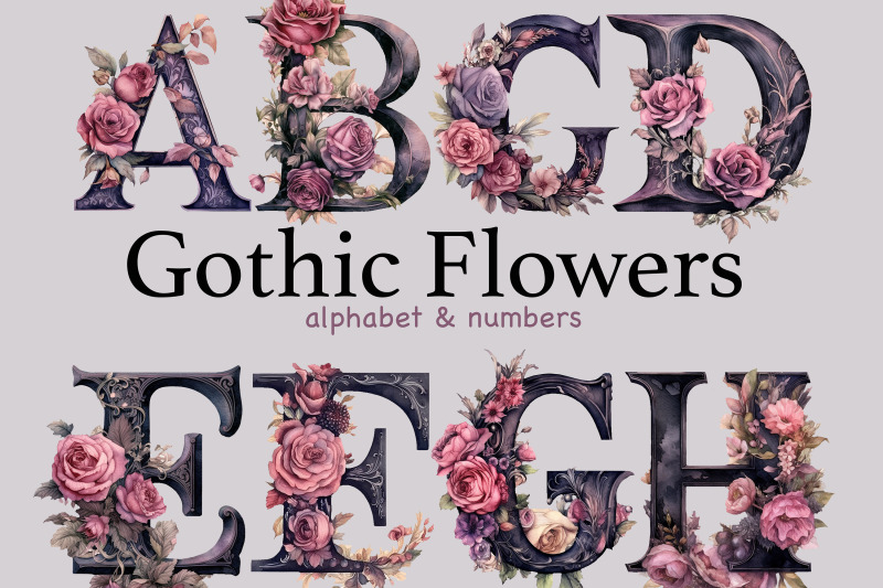 gothic-flowers-alphabet-watercolor-floral-clip-art-bundle