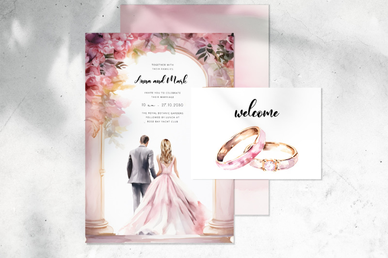 watercolor-glamour-wedding-clipart-pink-and-gold-gorgeous-wedding