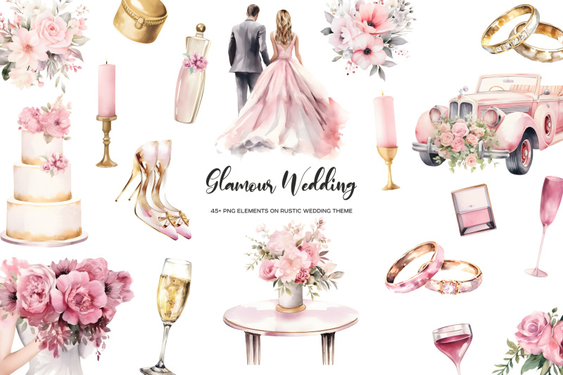 watercolor-glamour-wedding-clipart-pink-and-gold-gorgeous-wedding