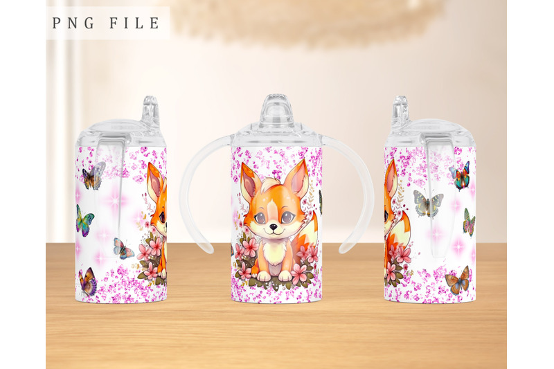 fox-cub-sippy-cup-wrap-12oz-sippy-cup-sublimation-design-little-fox