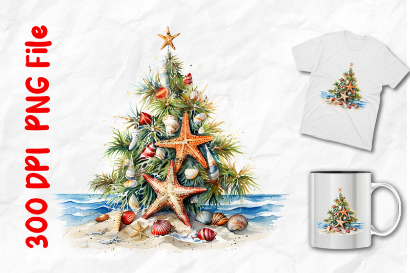 christmas-tree-with-starfishes-on-beach