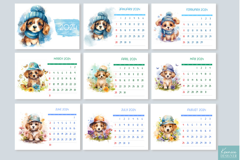 watercolor-baby-dog-wearing-hat-printable-calendar-2024