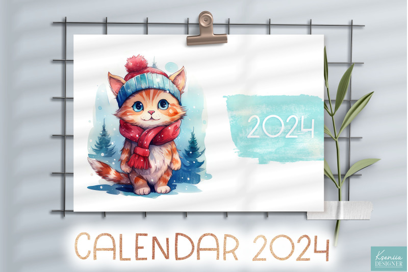 watercolor-cute-cat-wearing-hat-printable-calendar-2024