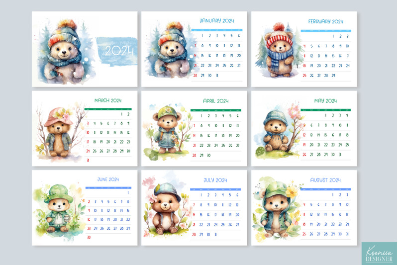 watercolor-cute-bear-wearing-hat-printable-calendar-2024