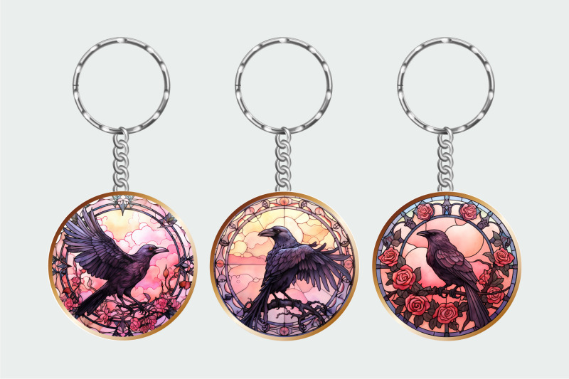 halloween-keychain-bundle-stained-glass-style-crow-png