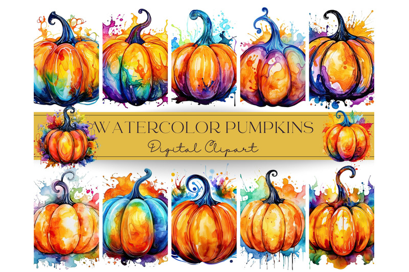 colorful-watercolor-pumpkins-clip-art