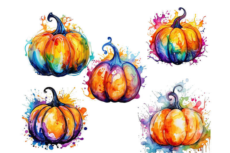 colorful-watercolor-pumpkins-clip-art