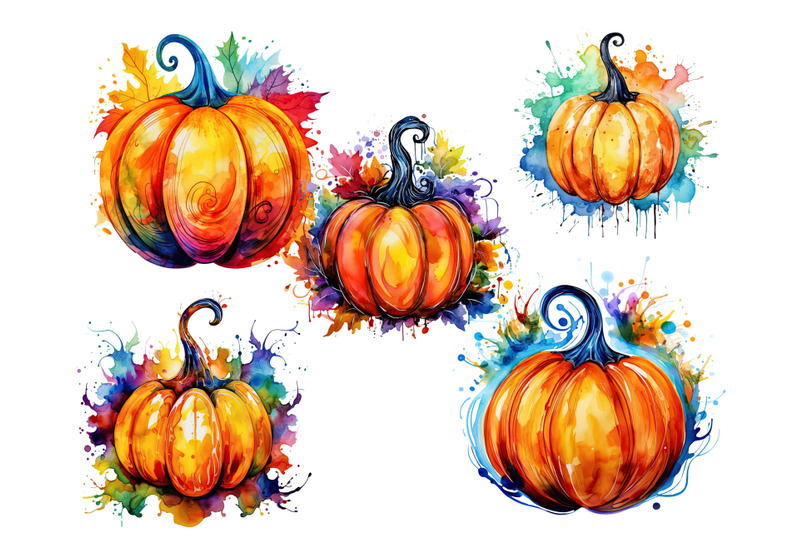 colorful-watercolor-pumpkins-clip-art