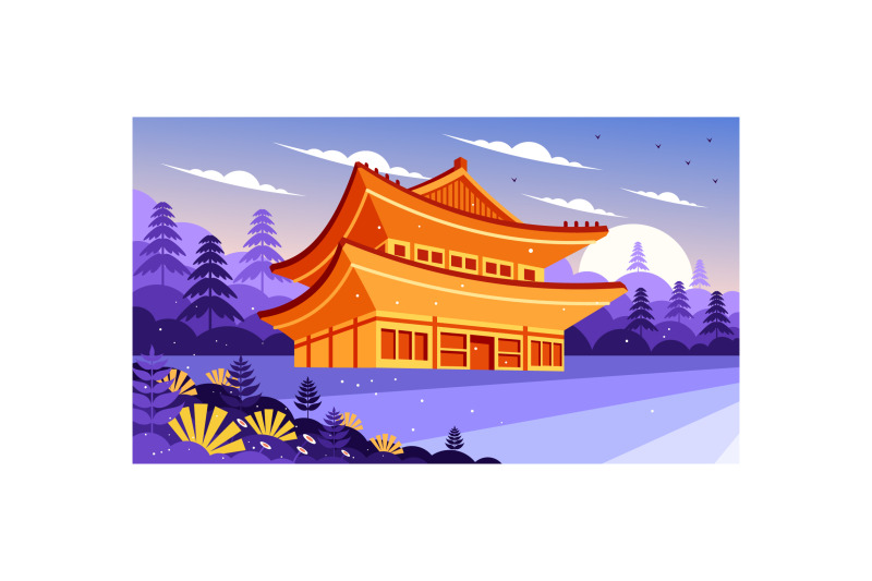 korean-culture-building-nature-view-illustration