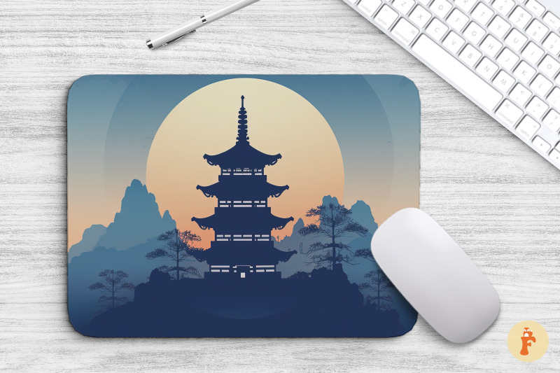 mouse-pad-simple-pagoda-landscape