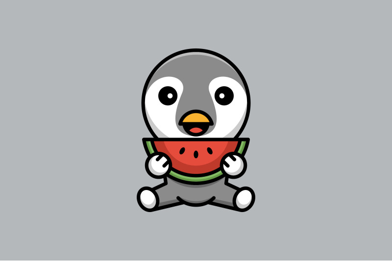 cute-penguin-with-watermelon-vector-design-template