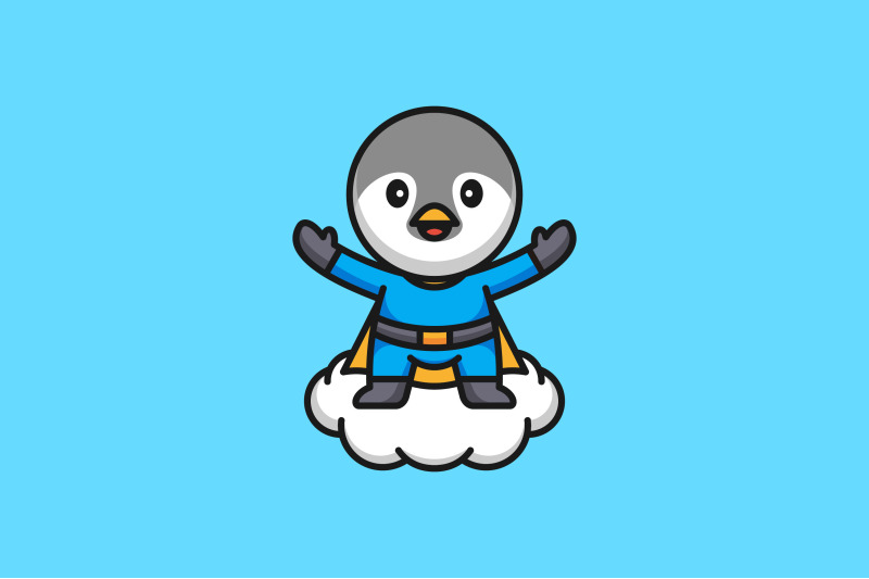 hero-flying-penguin-on-cloud-vector-design-template