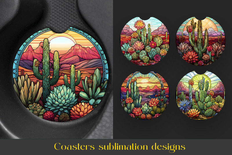 cactus-coaster-bundle-stained-glass-coaster-sublimation-png