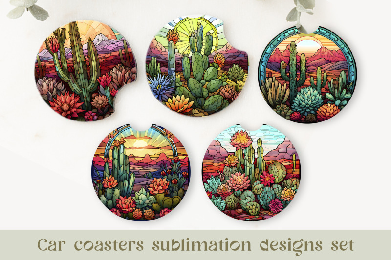 cactus-coaster-bundle-stained-glass-coaster-sublimation-png